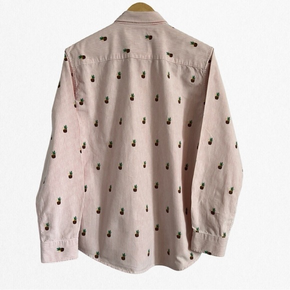 DJAB Men’s Pineapple Pink and White Pinstripe Causal Dress-shirt Large - Picture 2 of 4